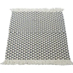 Tapis imprimé graphique beige gris doré avec franges
