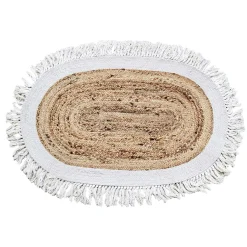 Tapis jute à franges blanc naturel