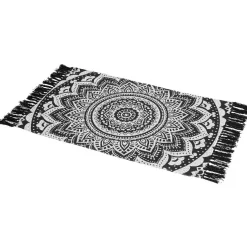 Tapis mandala ethnique noir et blanc
