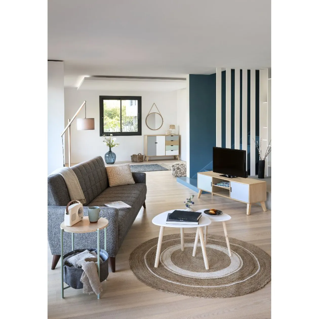 Tapis naturel tissé Jules naturel et blanc