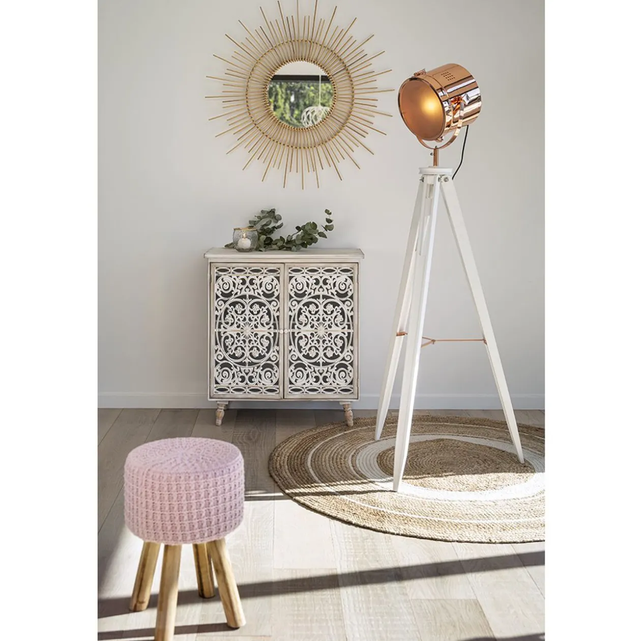 Tapis naturel tissé Jules naturel et blanc