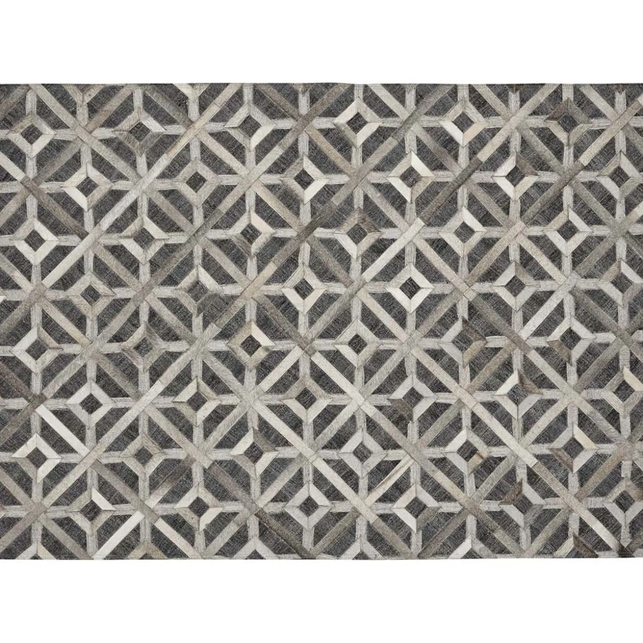 Tapis patchwork de cuir et coton gris blanc Porto