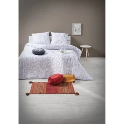 Tapis rectangle tons rouge oranger pompons collection Folk