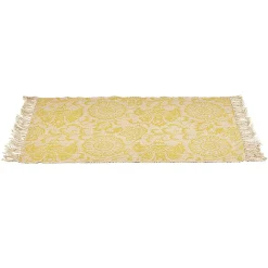 Tapis rectangulaire à franges jute imprimé ethnique jaune