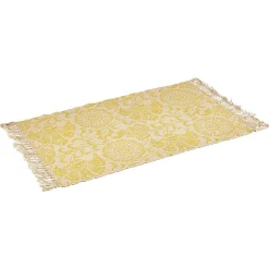 Tapis rectangulaire à franges jute imprimé ethnique jaune