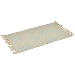 Tapis rectangulaire à franges jute imprimé ethnique bleu