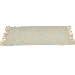 Tapis rectangulaire à franges jute imprimé ethnique bleu
