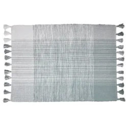 Tapis rectangulaire bicolore gris et blanc avec pompons