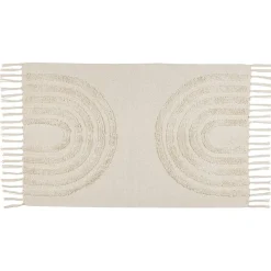 Tapis rectangulaire coton motif tufté arc en ciel beige uni 90x60 cm