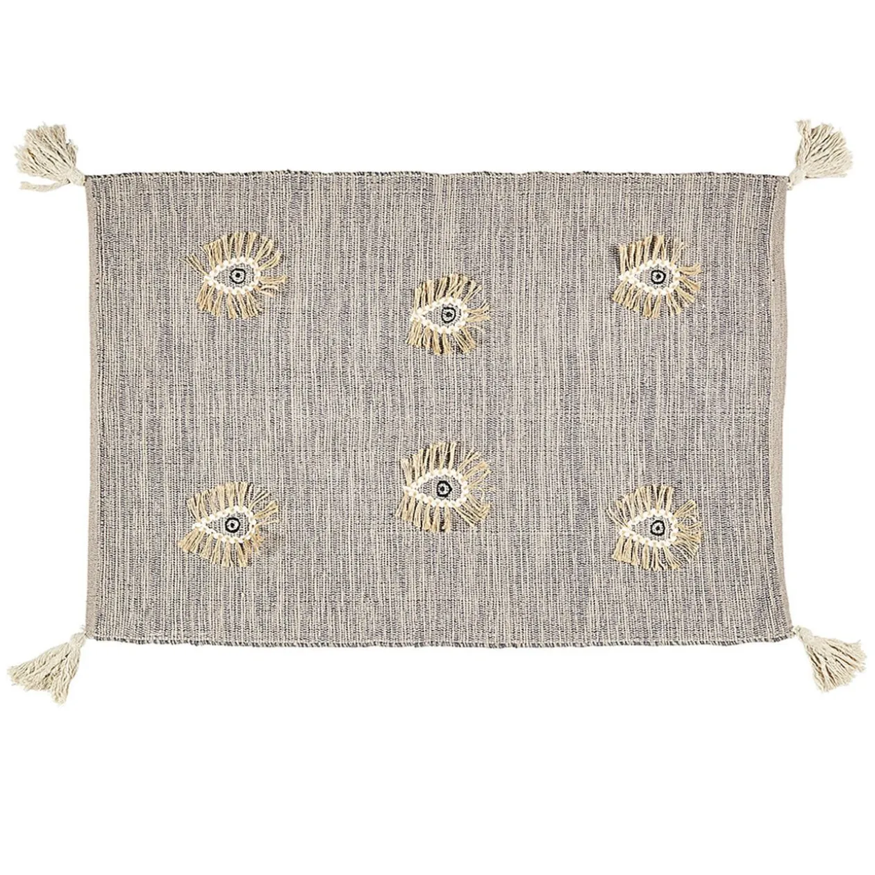Tapis rectangulaire fil brillant broderie oeil gris