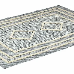 Tapis rectangulaire tufté motif losange bleu blanc beige