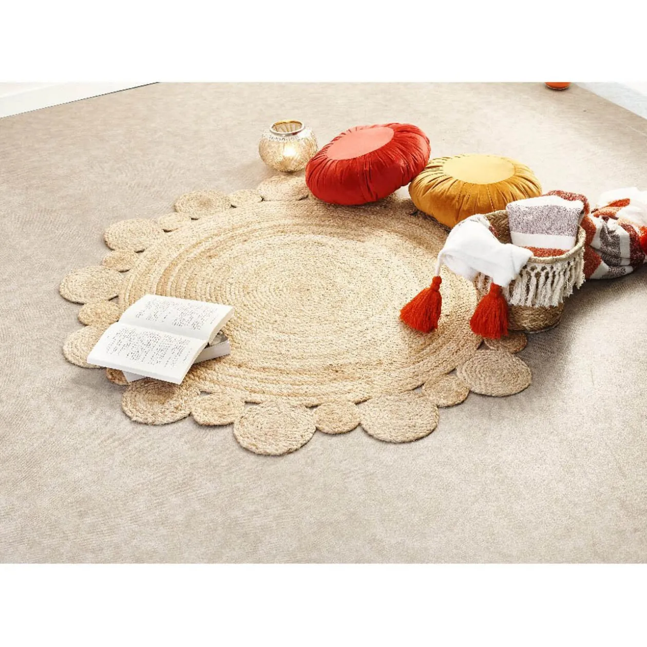 Tapis rond boules jute collection Folk