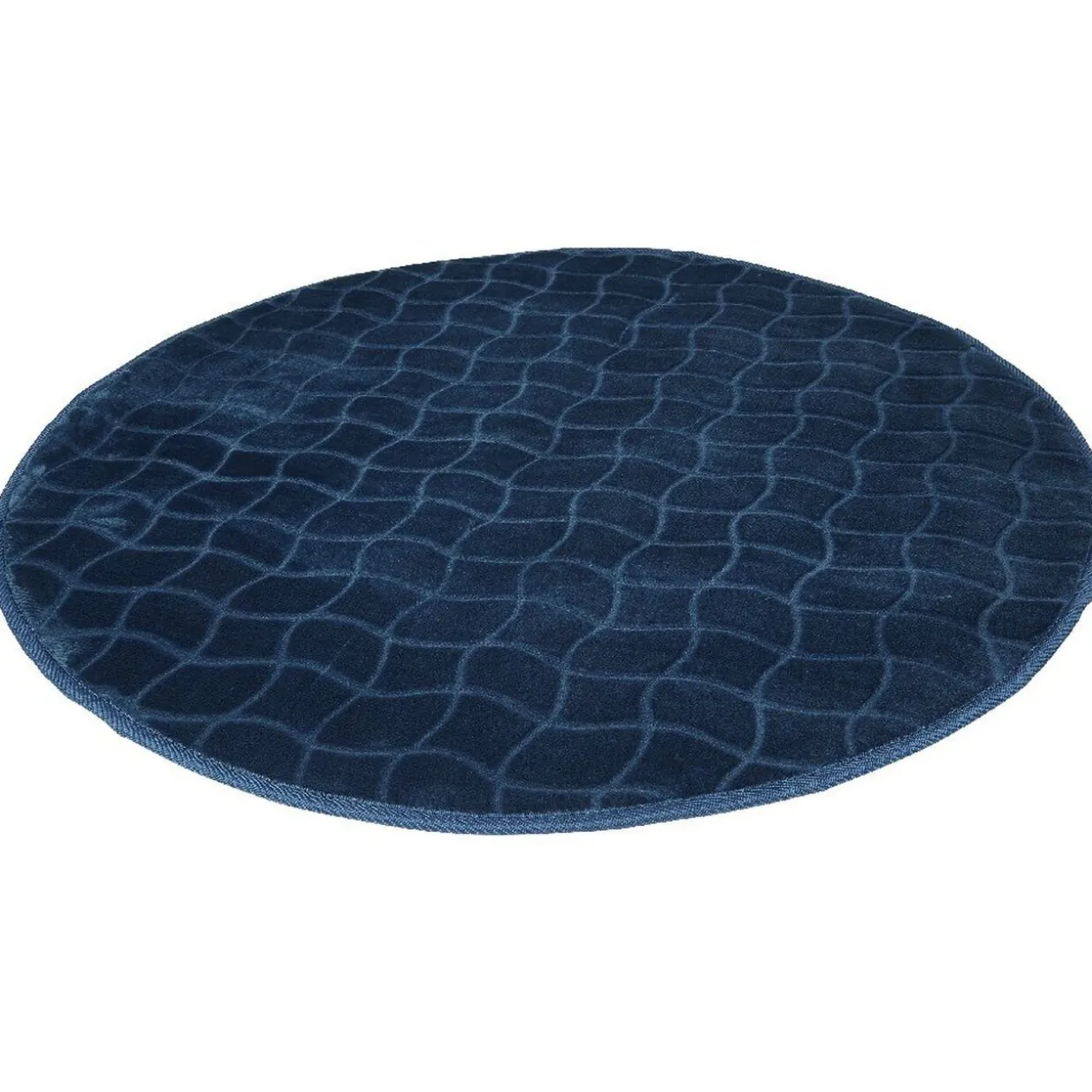 Tapis rond effet écaille uni bleu