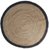 Tapis rond en jute marron et contour bleu