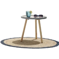 Tapis rond en jute marron et contour bleu