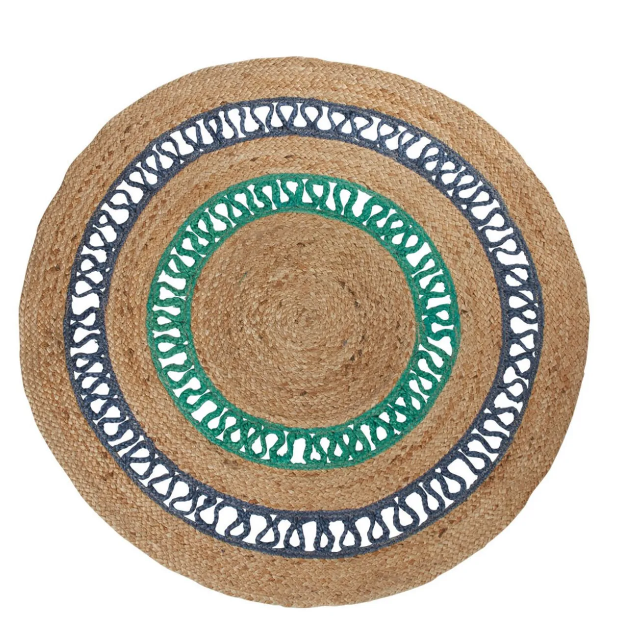 Tapis rond en jute naturel tressé bleu collection Caraïbes