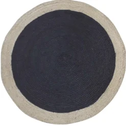 Tapis rond en jute noir et bord naturel