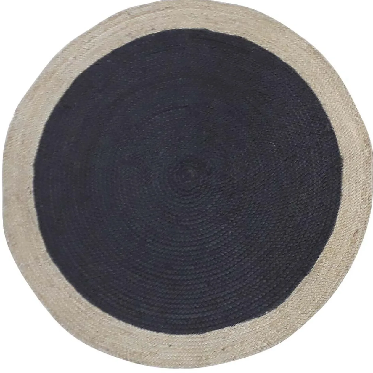Tapis rond en jute noir et bord naturel
