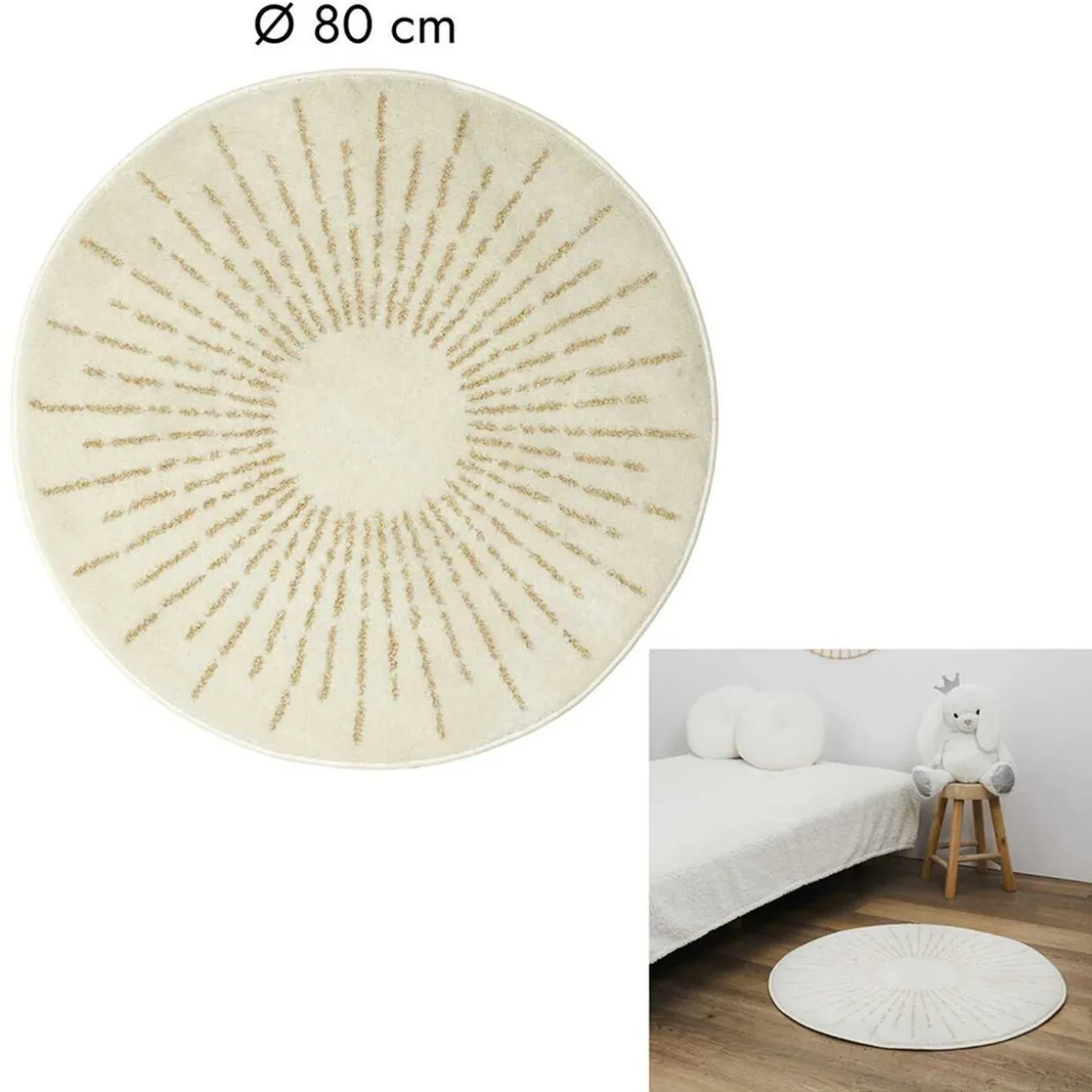 Tapis rond imprimé soleil beige et doré Ø80cm