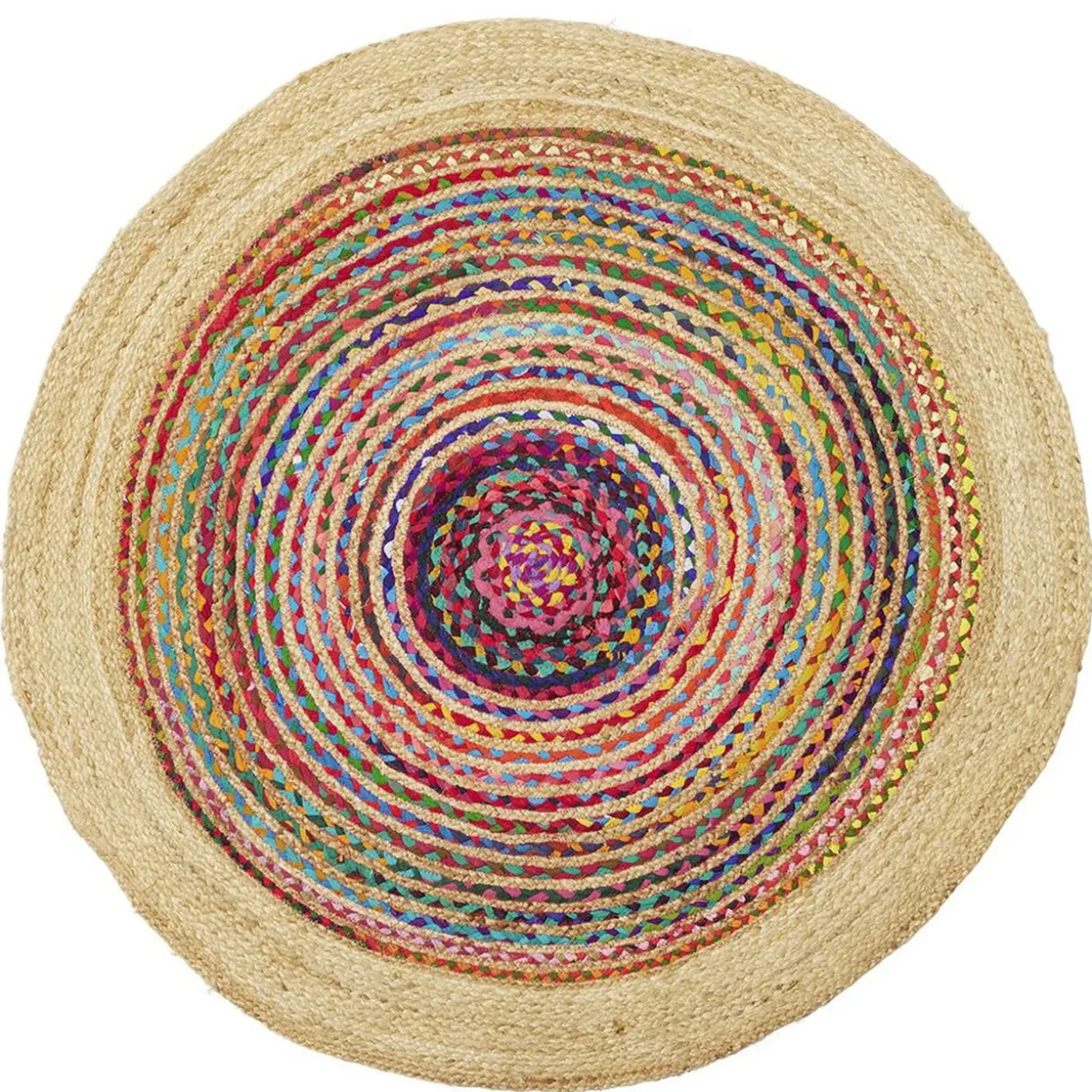 Tapis rond jute et coton cercle multicolore Ø120cm