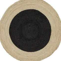 Tapis rond jute intérieur noir contour naturel