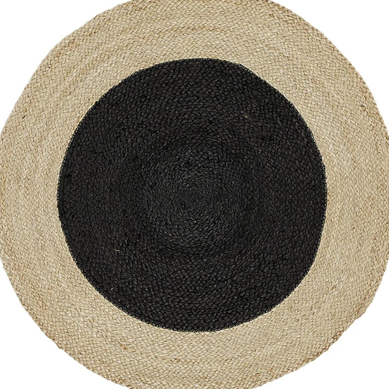 Tapis rond jute intérieur noir contour naturel