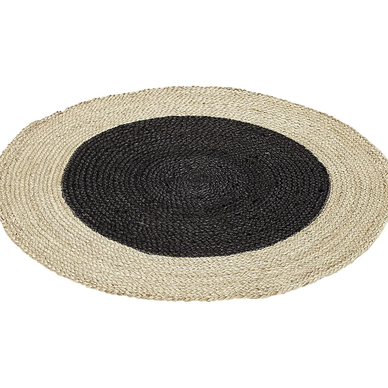 Tapis rond jute intérieur noir contour naturel