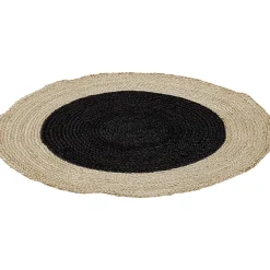 Tapis rond jute intérieur noir contour naturel