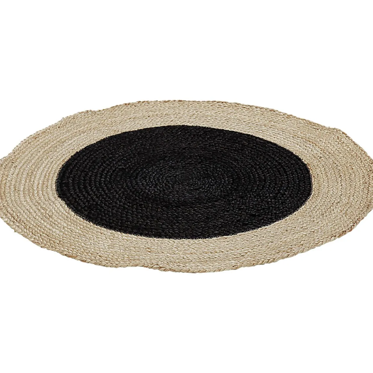 Tapis rond jute intérieur noir contour naturel