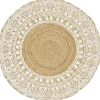 Tapis rond jute motif contour blanc