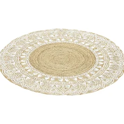 Tapis rond jute motif contour blanc