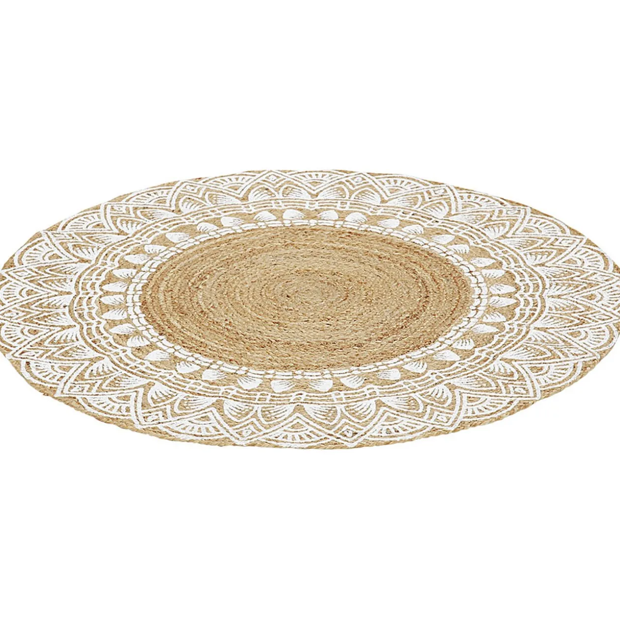Tapis rond jute motif contour blanc