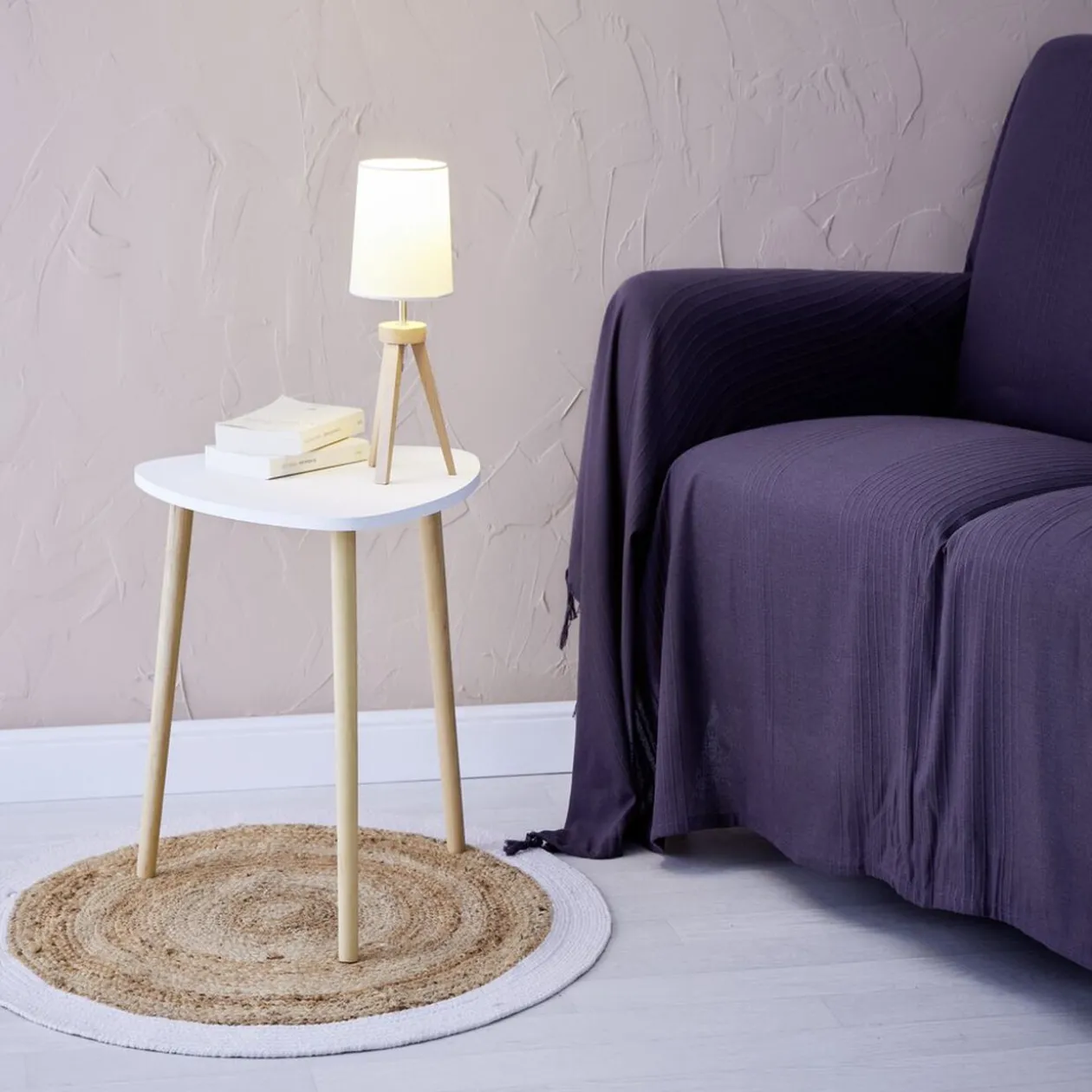 Tapis rond jute naturel contour blanc Ø90cm