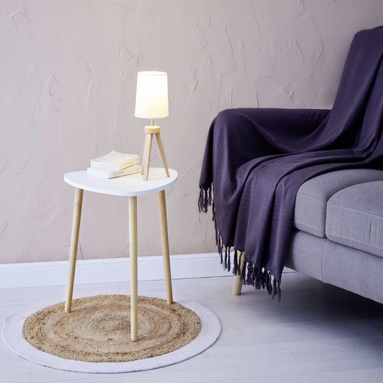 Tapis rond jute naturel contour blanc Ø90cm