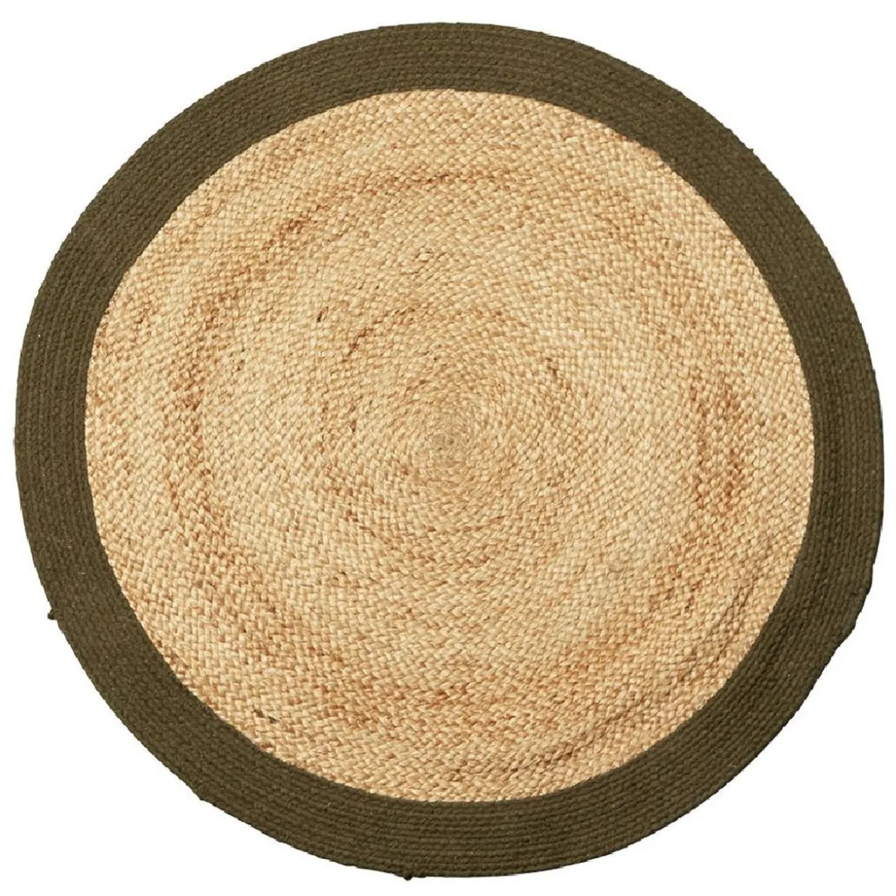 Tapis rond jute naturel contour vert Ø90cm
