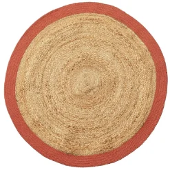 Tapis rond jute naturel contour terracotta Ø90cm