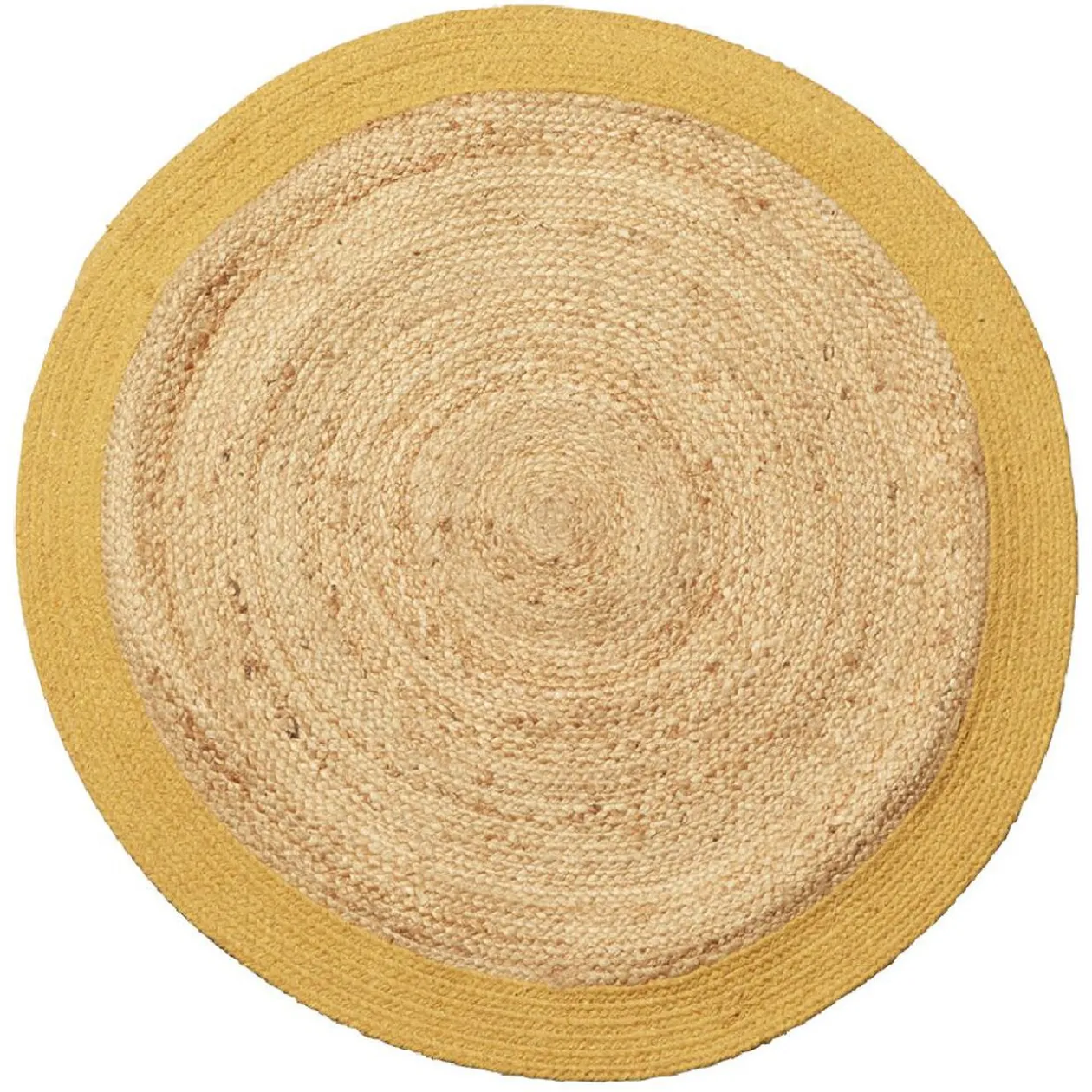 Tapis rond jute naturel contour jaune Ø90cm