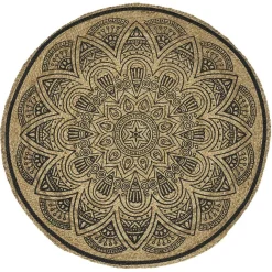 Tapis rond jute naturel imprimé rosace noir Ø100cm