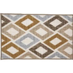 Tapis rétro motif losanges jaune moutarde marron