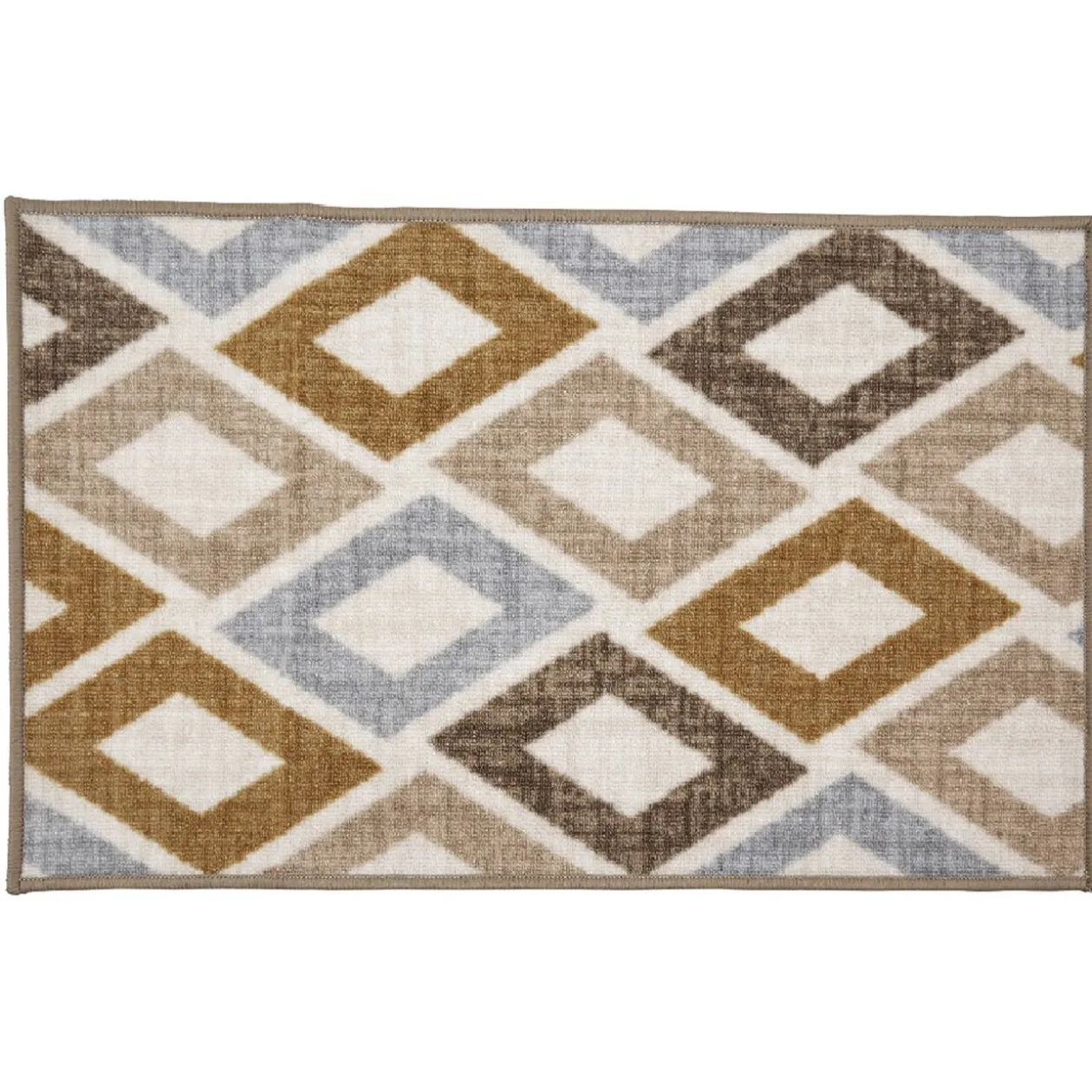 Tapis rétro motif losanges jaune moutarde marron