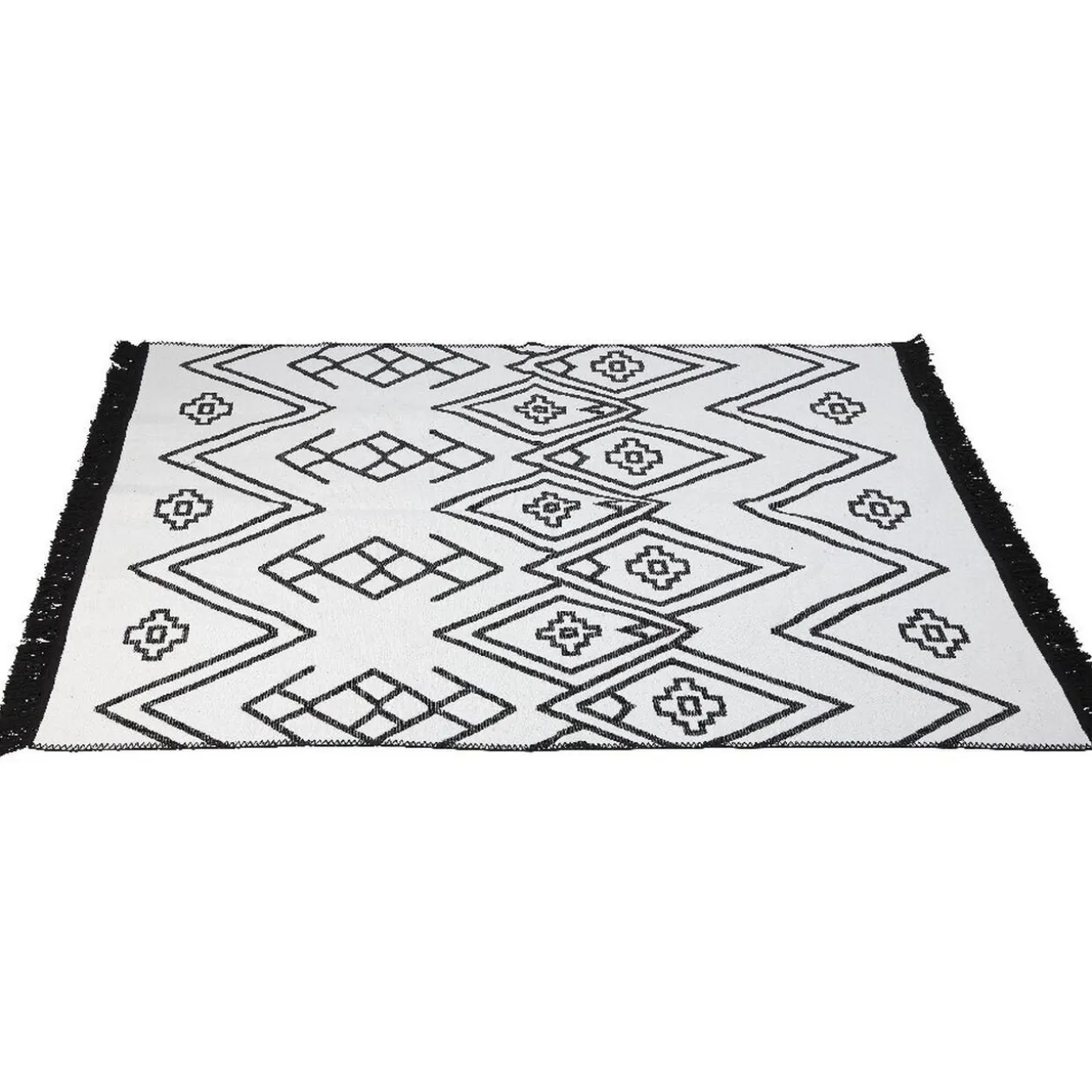 Tapis réversible motifs ethniques bicolore noir et blanc