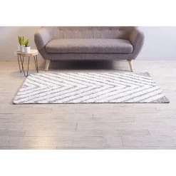 Tapis shaggy berbère poils gris et blanc