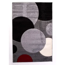 Tapis Shape motif rond noir blanc rouge gris