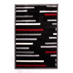 Tapis Shape noir motif barre blanc rouge et gris