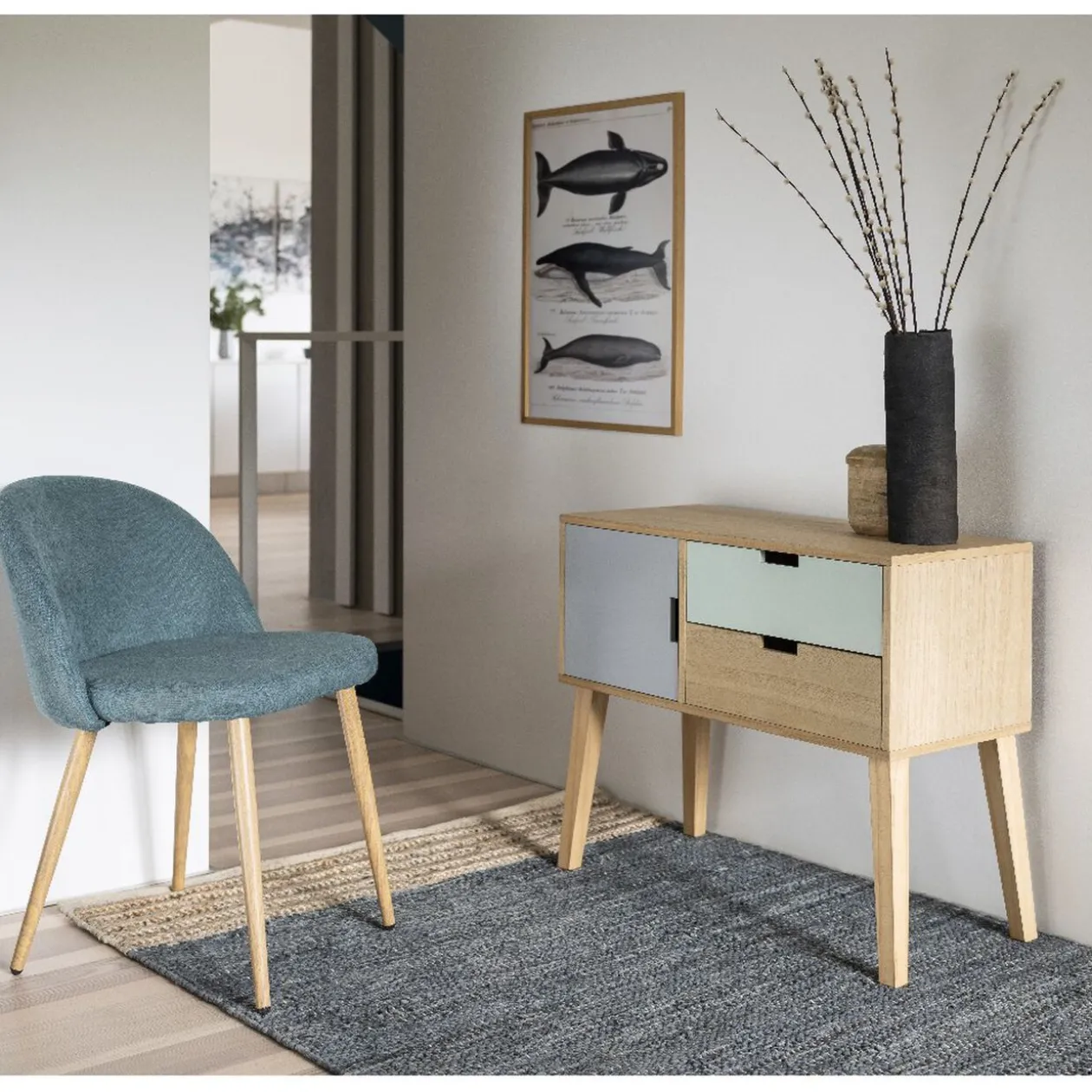 Tapis tissé Juanco en cuir jute et coton gris naturel