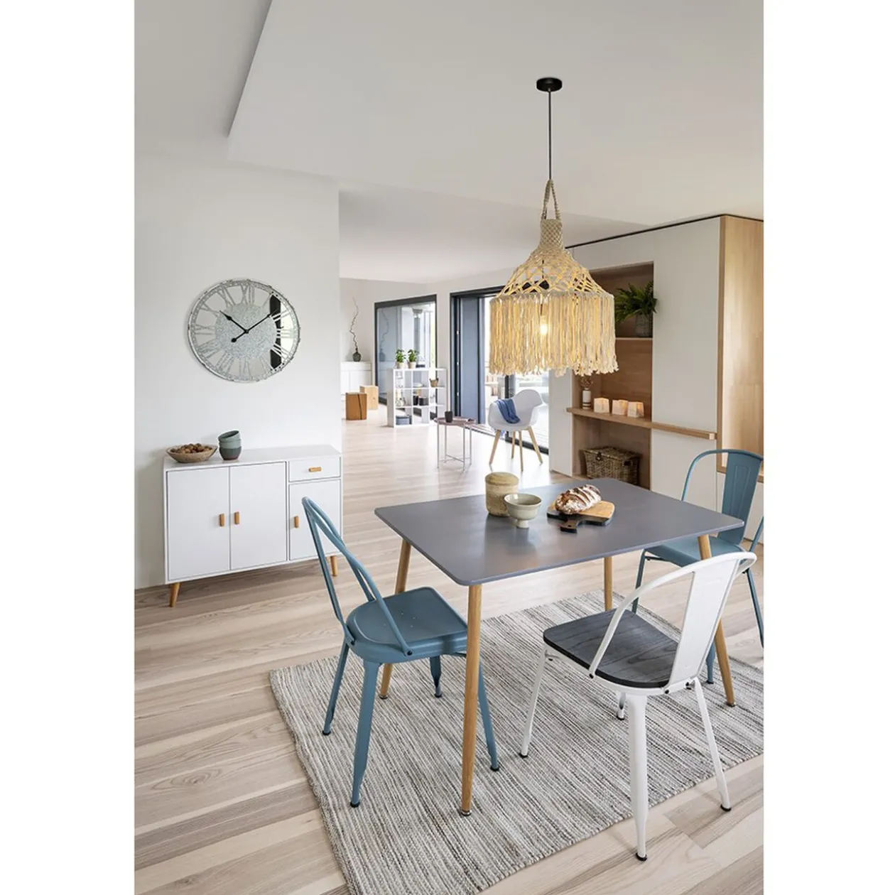 Tapis tissé Lakdar marron, gris et blanc