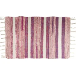 Tapis tressé à franges rayure beige et rouge 100% coton 40x60cm