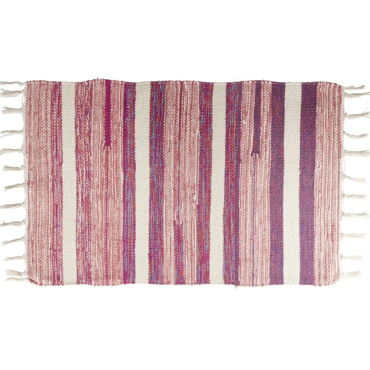 Tapis tressé à franges rayure beige et rouge 100% coton 40x60cm