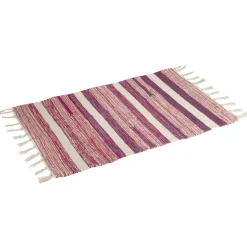 Tapis tressé à franges rayure beige et rouge 100% coton 40x60cm