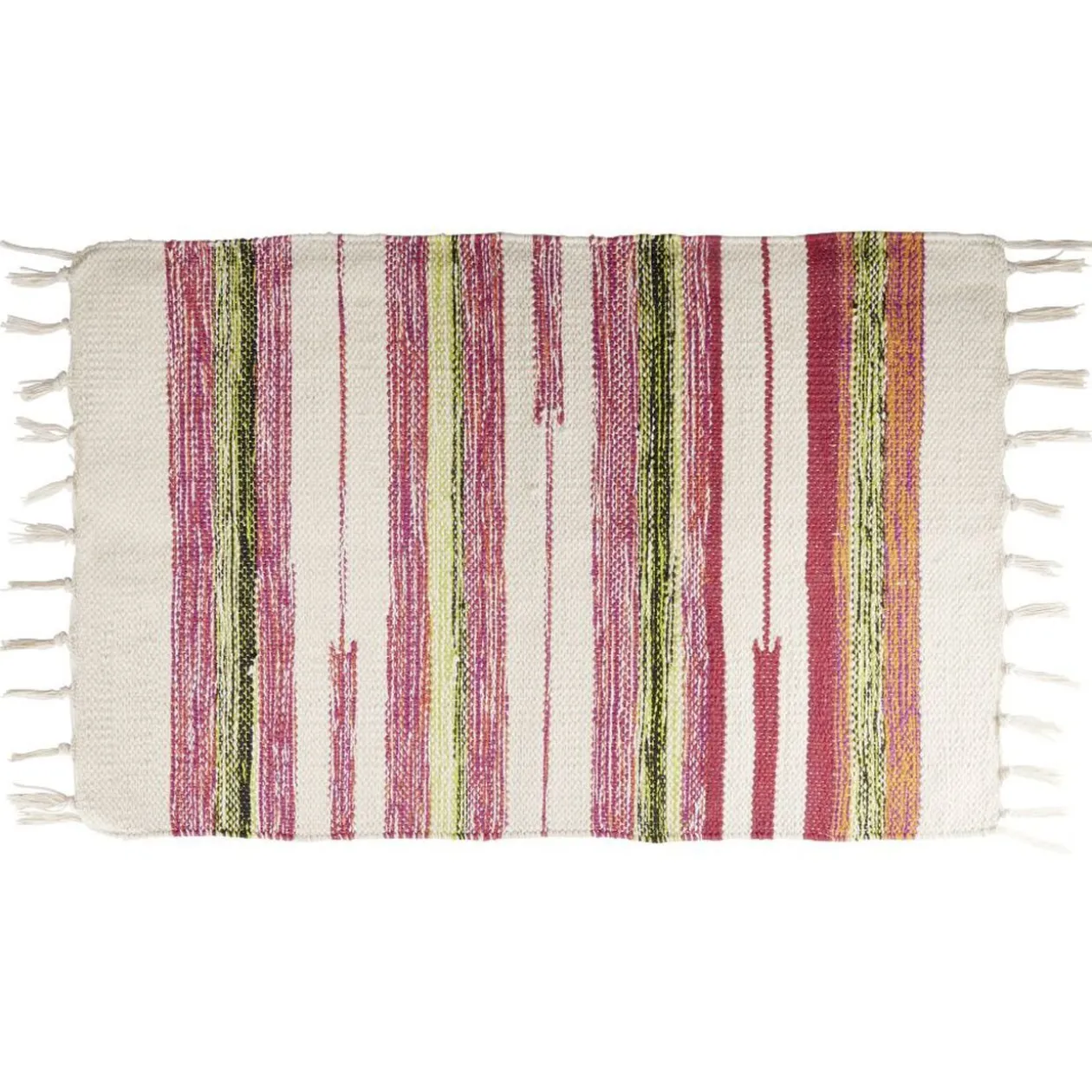 Tapis tressé à franges rayure beige et rouge 100% coton 40x60cm